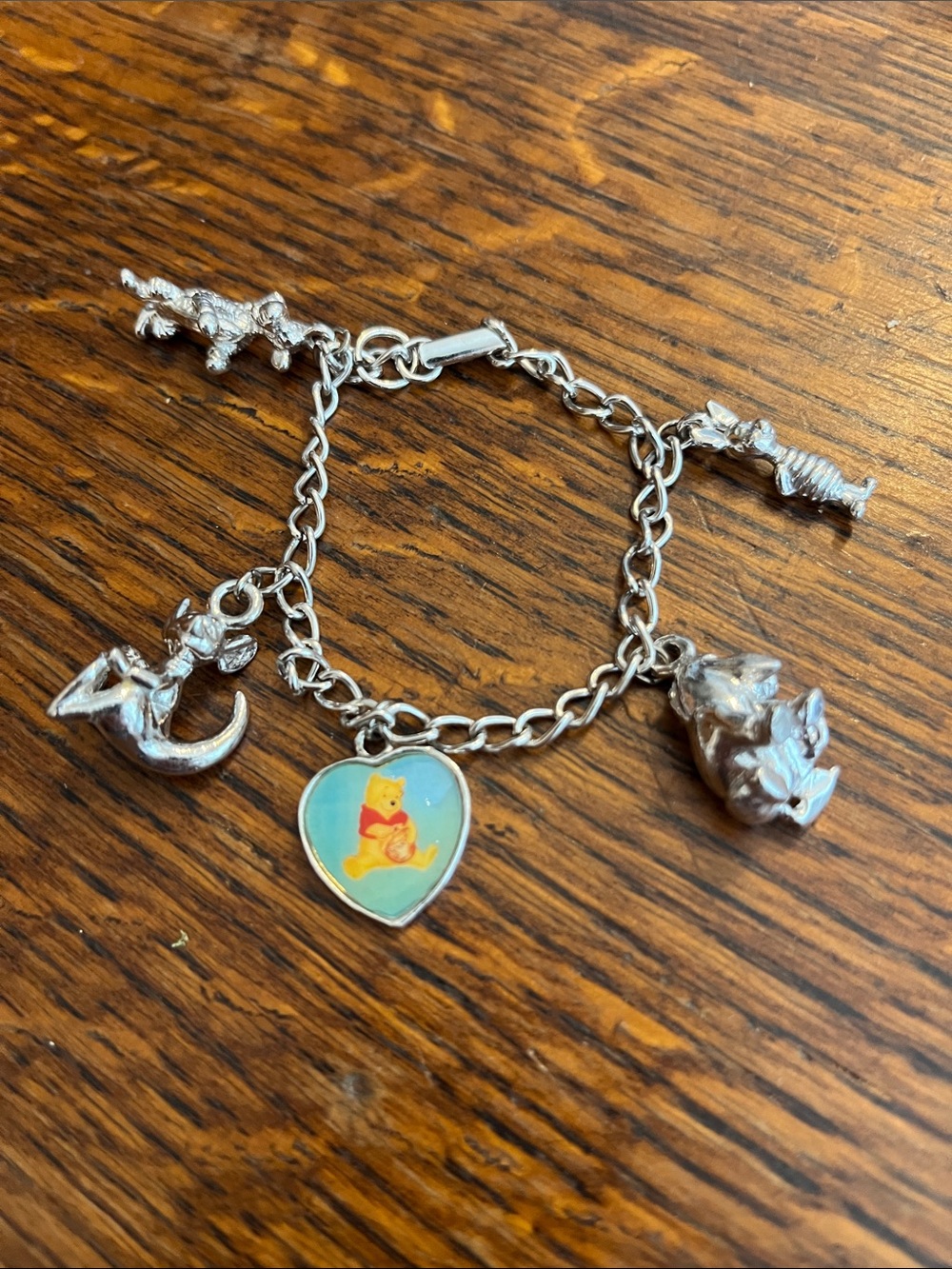 Silver-tone Charm Bracelet with Heart Bear Enamel Charm